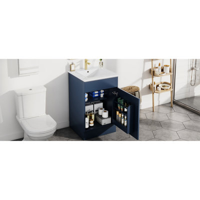 Meuble-lavabo bleu de 20 po avec lavabo imperméable, peint, installation à un trou, trop-plein en métal, portes d'armoire à fermeture en douceur en céramique 20 po