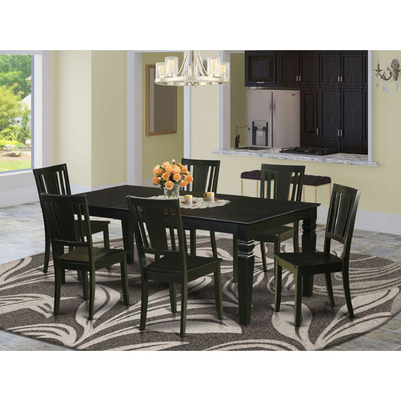 7 Piece Kitchen Table Set Consist of a Rectangle Dining Table with Butterfly Leaf and 6 Dining Chairs, 42x84 Inch, Black