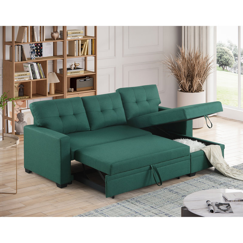 Canapé modulaire convertible rembourré avec méridienne coulissante, Lin vert