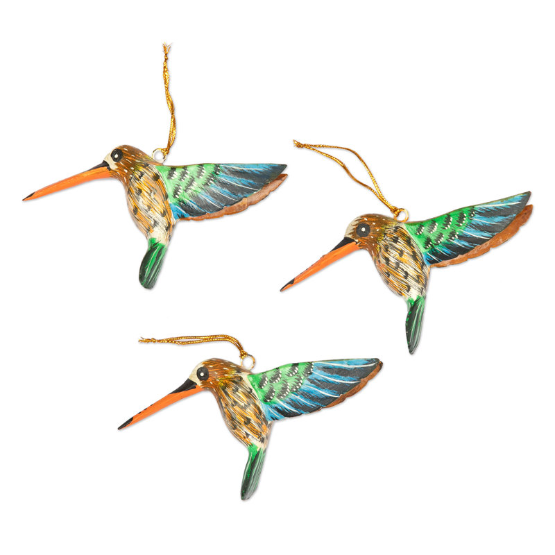 One Allium Way Handmade Hummingbird Joy Wood Ornaments
