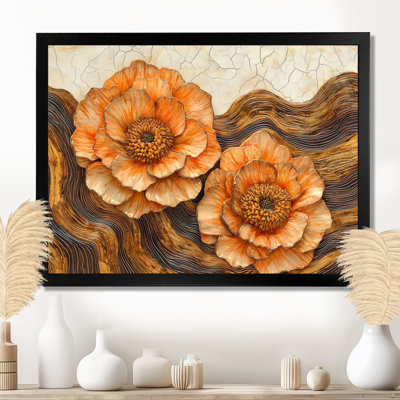 Automne fleurs de souci sur glissoire en bois II - Art mural souci pour le salon