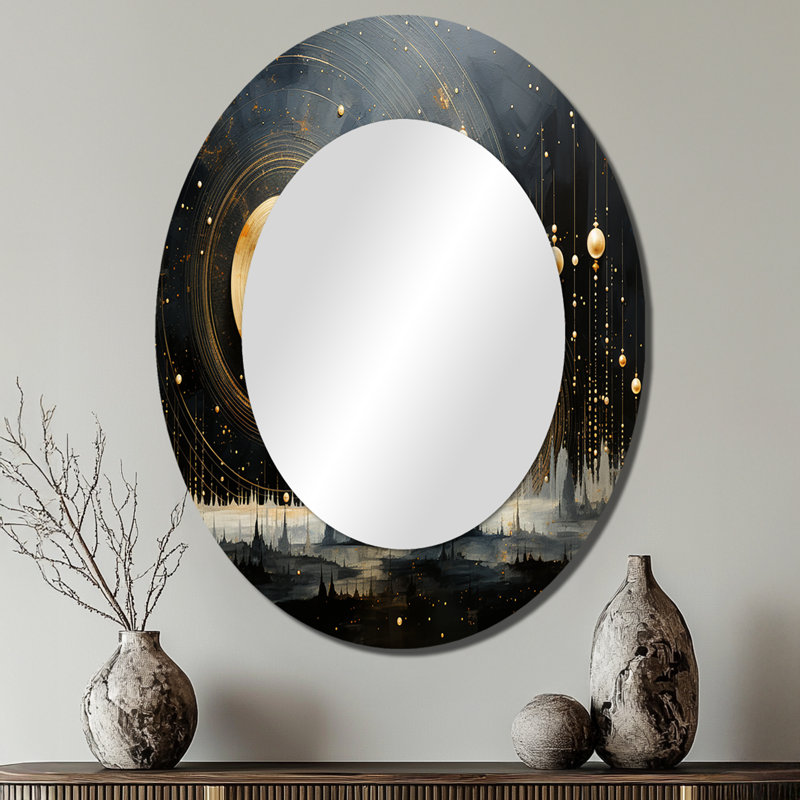 Gold Black Saturn Mercurys Mirage II - Gold Oval Wall Mirror Decor, 40" x 30"