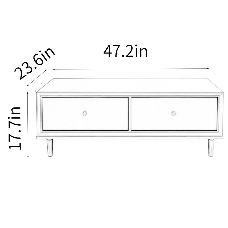 Table basse American Light Luxury, H 17,7 po x L 47,2 po x l 23,6 po