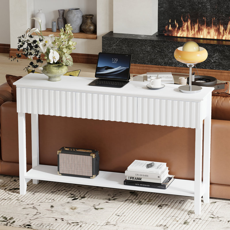 Console avec 3 tiroirs et tablette Valdemara, Blanc