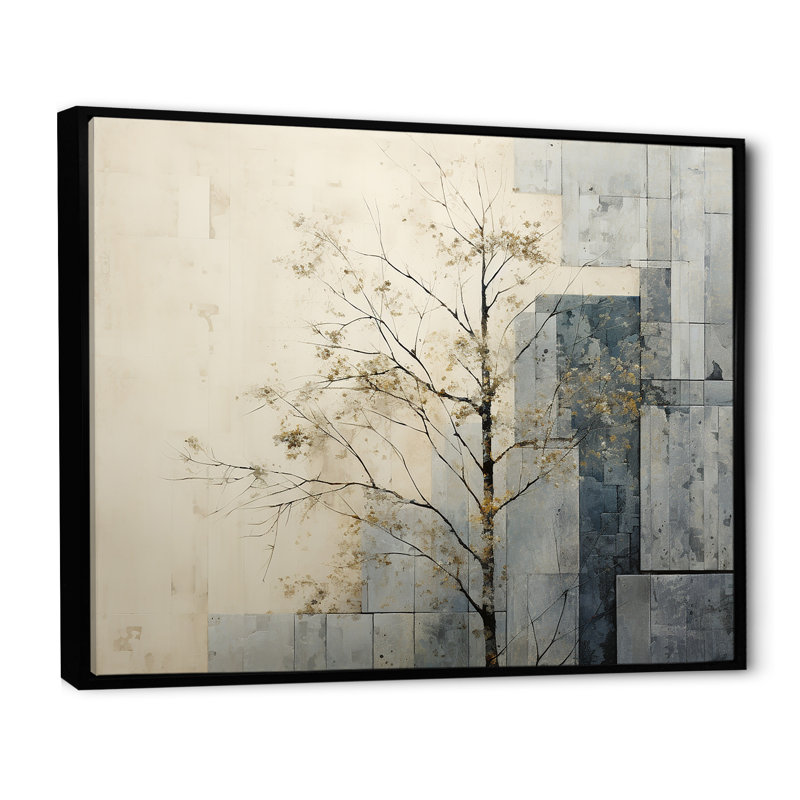 «Grey and White Nature Split I», reproduction sur toile, Cadre flottant noir, H 24 po x l 32 po x P 1 po