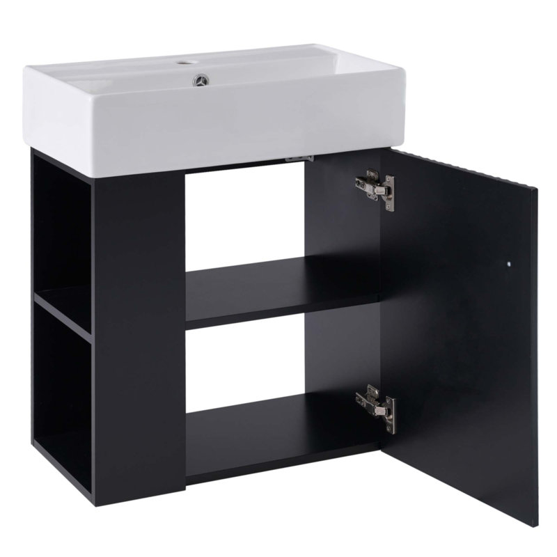 Meuble-lavabo flottant moderne 21,6 po avec lavabo en céramique, Noir