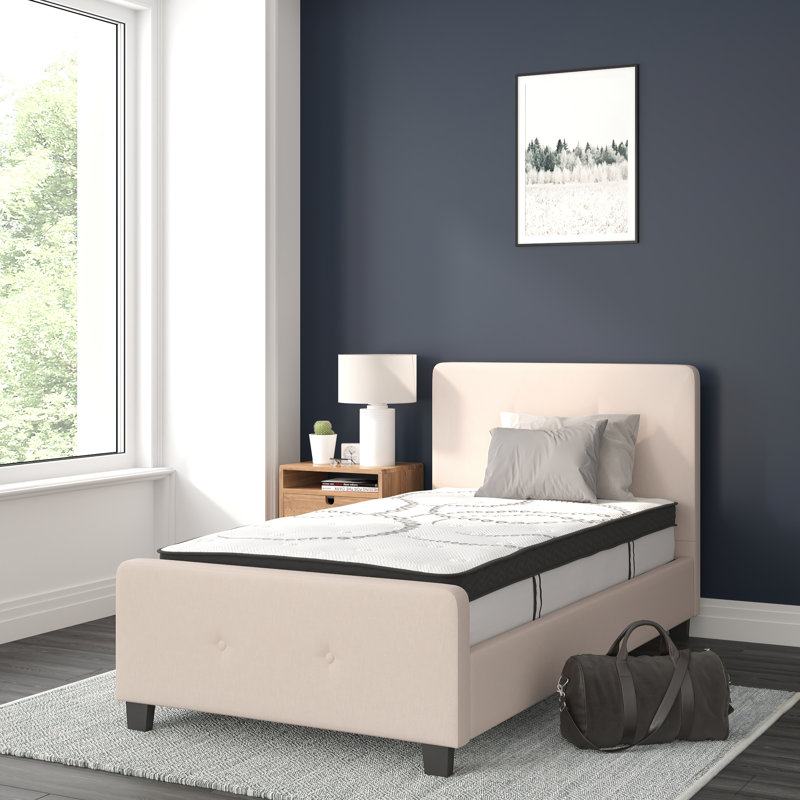 Tribeca Tufted Platform Bed with 10 Inch Pocket Spring Mattress, Twin, Beige