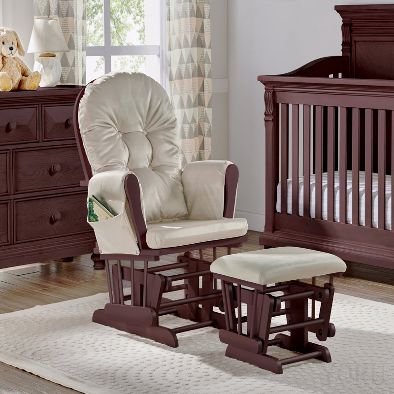 Mason Glider And Ottoman Espresso Wood And Beige Fabric