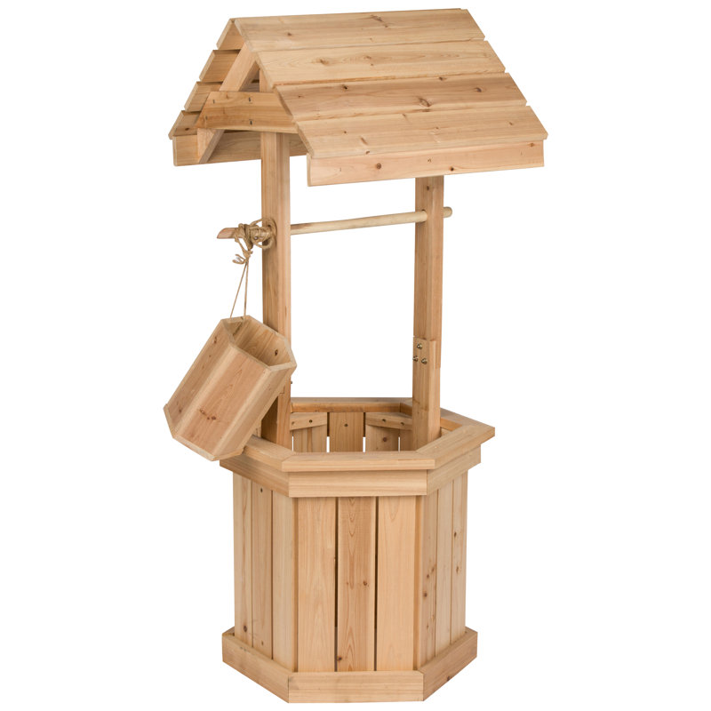 Natural Cedar Wood 55" Decorative Outdoor Wishing Well Planter