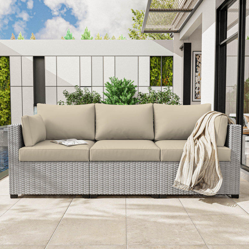 8-Piece Outdoor 4" Replacement Cushion Set Seat/Back Cushion(Set Of 3 Seats, 3 Backs, 2 Short Backs), Cream