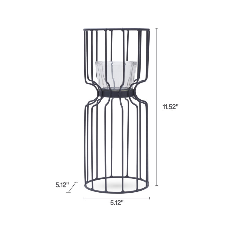 Tall Black Metal Wire and Clear Glass Votive Holder