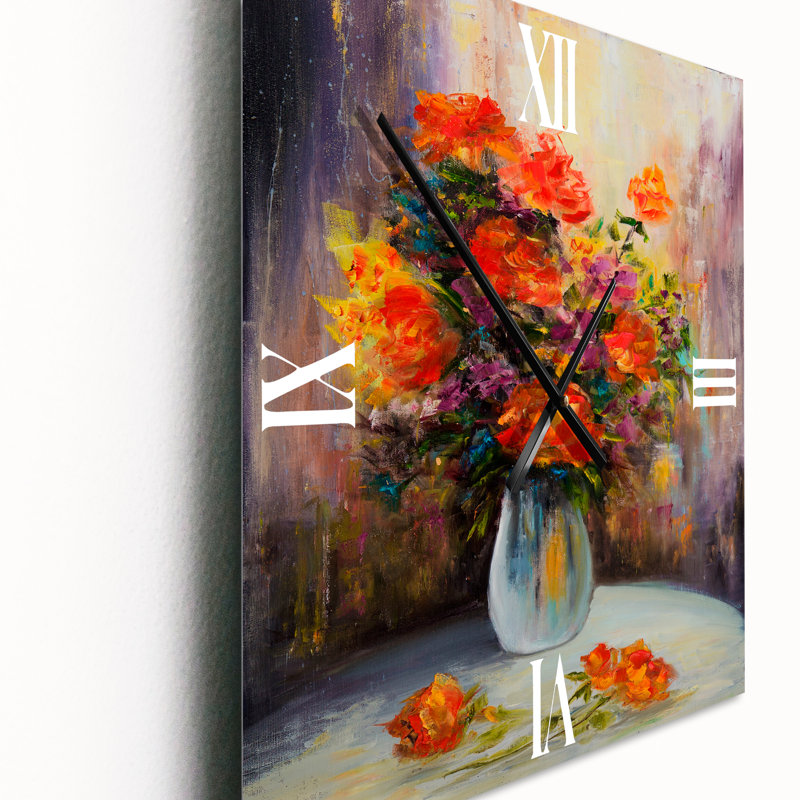 Horloge murale nature morte avec bouquet de fleurs, Petit