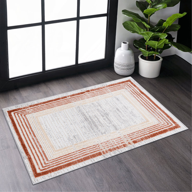 Brown / Ivory / Bordered Area Rug, Rectangle 2' x 3'