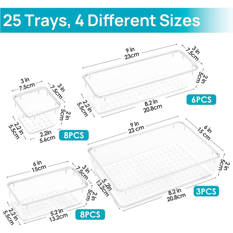 Clear Plastic Drawer Organizer Set - 25 Pcs Desk Makeup Drawer