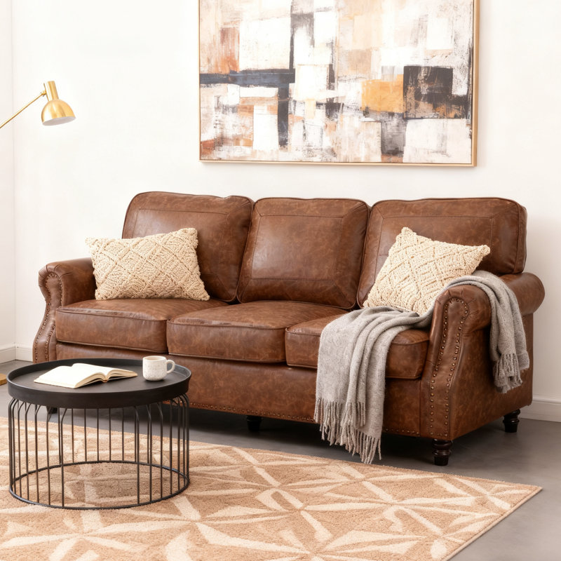 Amarius 80" Wide Rolled Arm Sofa, Dark Brown