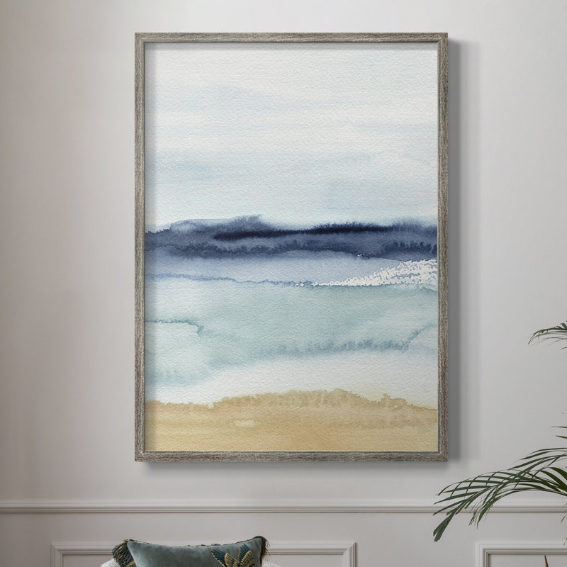 Watercolor Ocean Horizon II Framed Print - Solid Wood, 21" H x 17" W