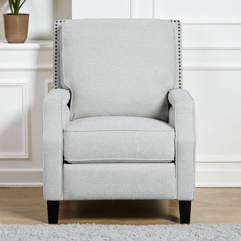 Fauteuil inclinable de luxe Berenson avec revêtement en chenille gris transitionnel, structure en bois massif et conception auto-inclinable