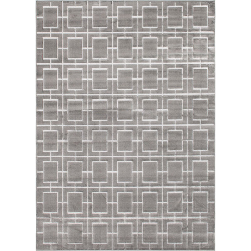 Tapis argenté à motif géométrique Corando, Rectangle 5 pi x 8 pi