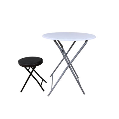 Round Folding Bar Table, Commercial Events, Parties, White Indoor/outdoor Plastic, Detachable Legs, Space Saving, Automatic Locking, Non - Slip Stable Structure Height Table For Parties And