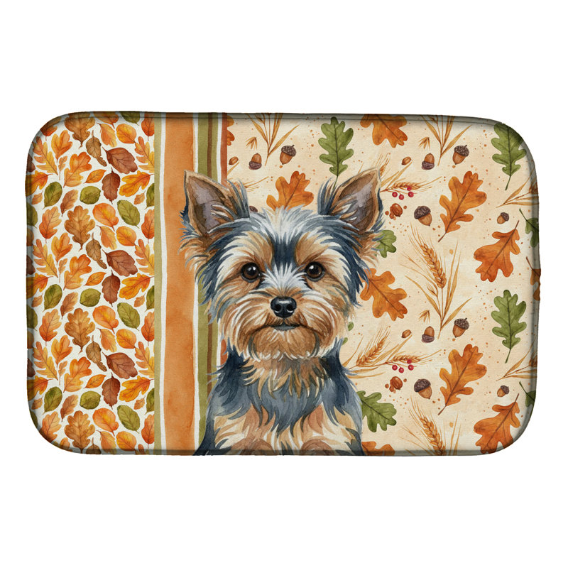 Tapis de séchage bleu et brun clair Yorkshire Terrier Heirloom