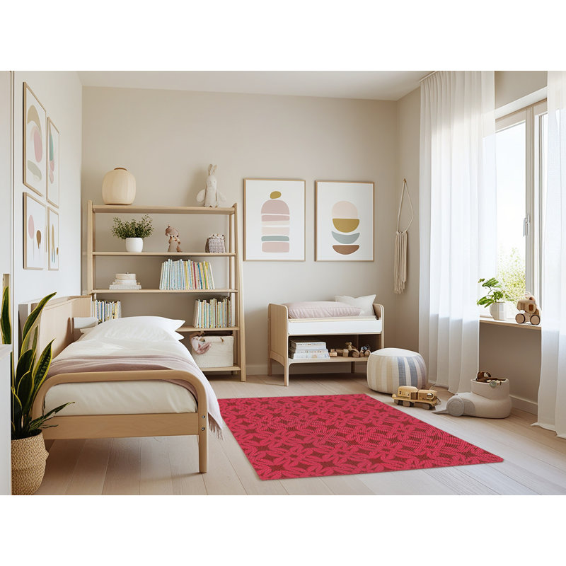 Tapis rouge / noir à motif géométrique Ava-May, Rectangle 3 pi x 5 pi