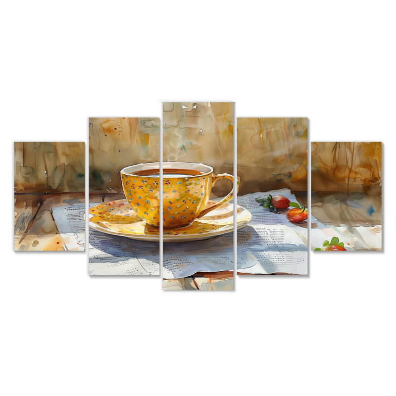 White Beige Cozy Cup Of Coffee II - Coffee Wall Art Print Set