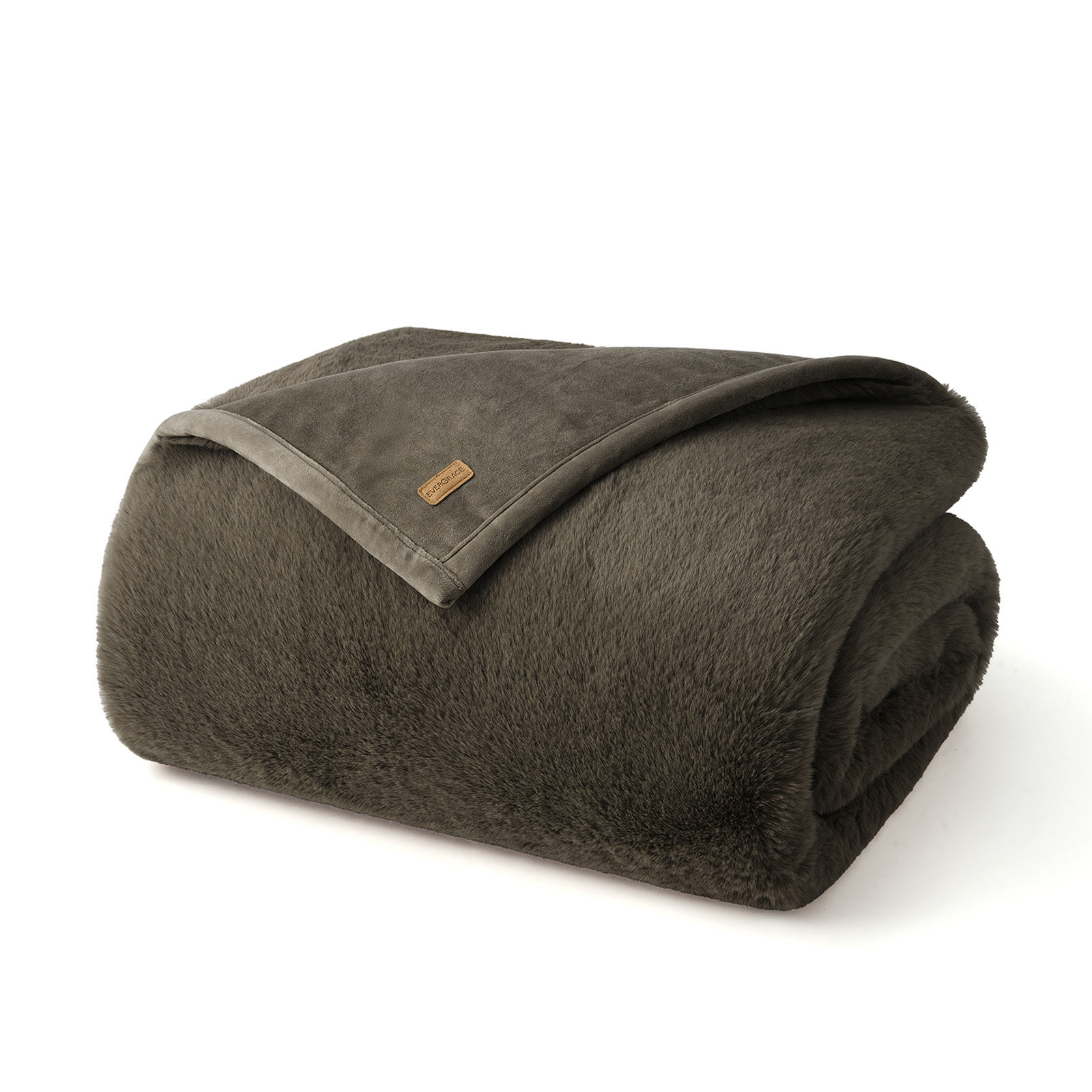 Luxury Soft Faux Chinchilla Fur Throw Blanket 1220GSM, 80" L x 60" W, Smoky Sable