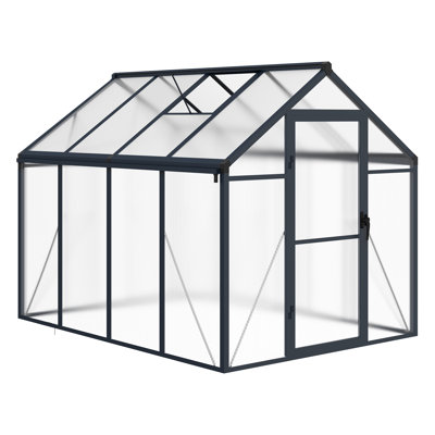 Grey 6x8 Ft Large Walk-in Greenhouse with Roof Vent and Lockable Swing Door, Heavy-Duty Aluminum Frame Polycarbonate for Garden or Backyard