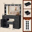 Bureau de maquillage avec grand miroir et 10 lumières DEL, prise et tabouret inclus (noir)-875158276