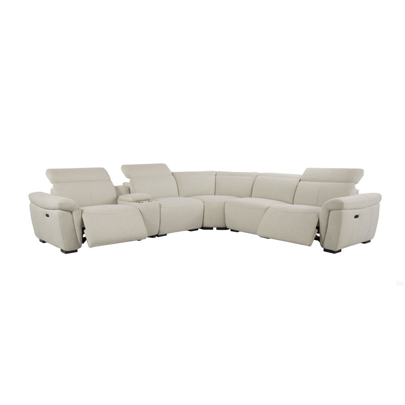 Canapé modulaire inclinable électrique Beige Boucle pour 5 personnes avec porte-gobelet et appui-tête réglable
