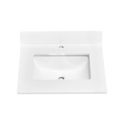 Plateau de meuble-lavabo simple 24 po en pierre de quartz avec lavabo - pour remplacement de meuble-lavabo, sans armoire