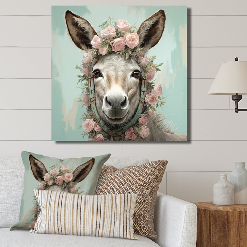 Adorable portrait floral d'âne - art mural d'âne, Toile tendue, H 30 po x l 30 po x P 1,5 po