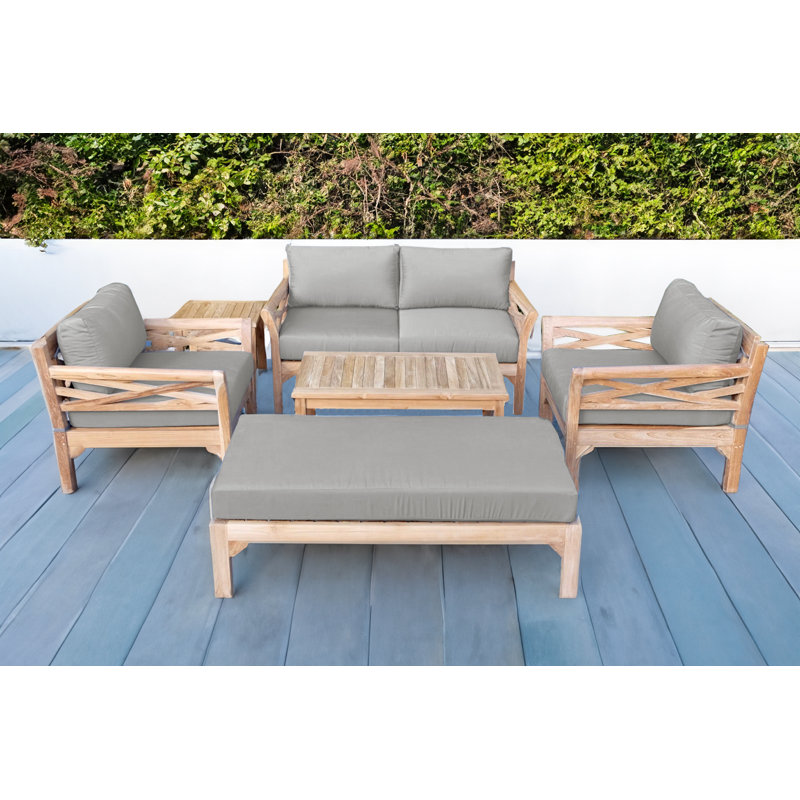 Monterey Outdoor Teak Conversation Set, 4 Pcs:  Loveseat,Chair,Cushion,Table, Granite