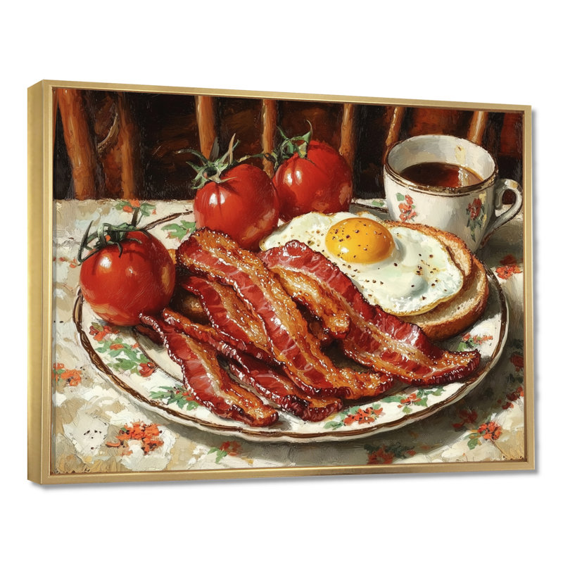 1950 s, petit déjeuner américain rétro - art mural petit déjeuner, H 16 po x l 32 po, Cadre flottant, Doré