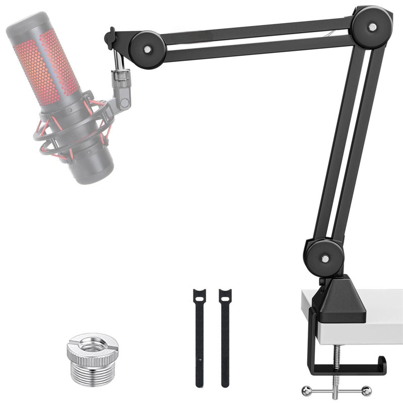 Bras pour microphone: support pour micro réglable en métal robuste avec pince de bureau améliorée et adaptateur à vis de 3/8 po à 5/8 po pour le balado