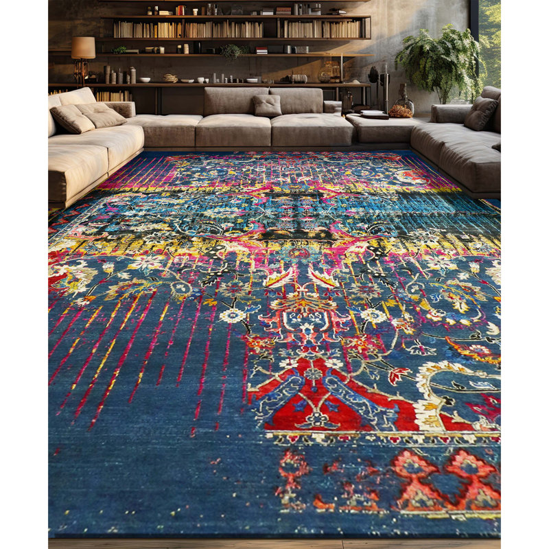 Hand Knotted Area Rug in Blue/Red/Yellow, Rectangle 9' x 12'
