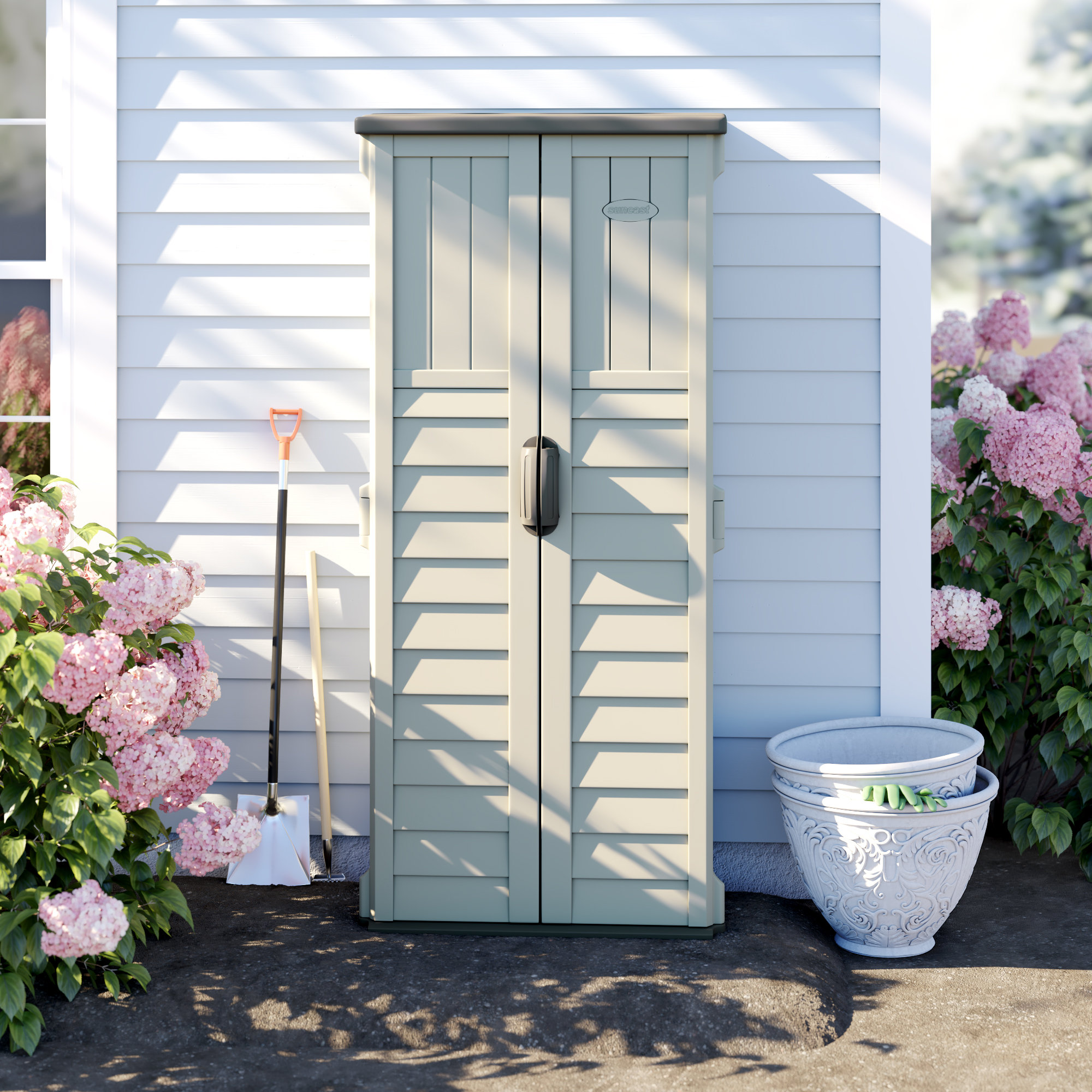 Suncast Outdoor 32.25 in. W x 24.75 in. D x 72 in. H Resin Vertical Tool Shed