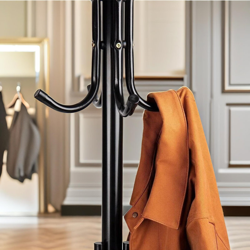 Metal Freestanding 12- Hook Coat Stand, Entryway Hallway Furniture, Black