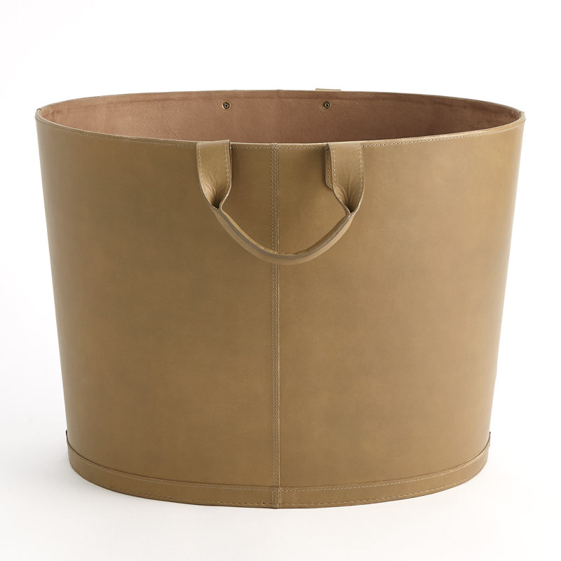 Oversized Oval Leather Basket, Putty