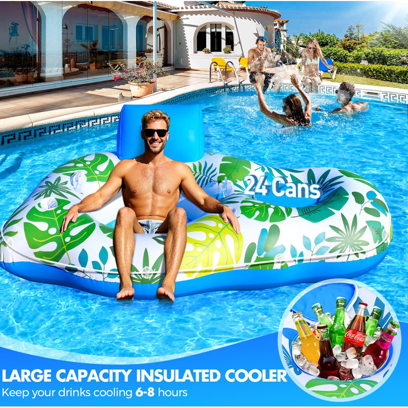 Inflatable Pool Float Chair With Cooler, Heavy Duty Pool Floats, Floating Pool Chairs Water Floties For Adult With Cup Holder & Backrest
