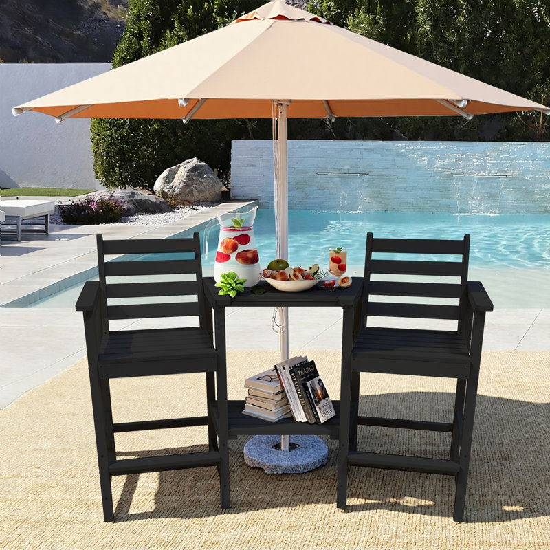HDPE Tall Adirondack Chair Set with Removable Double Trays (Set of 2), Black