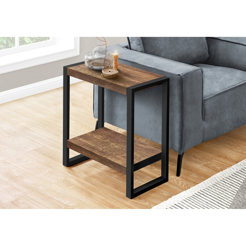 Stratifié brun, table d'appoint à 2 niveaux, métal noir, salon, chambre à coucher, côté, extrémité, table de chevet industrielle en stratifié et table d'appoint en métal pour ou à l'extrémité, assemblage avec instructions, 23,87 pouces