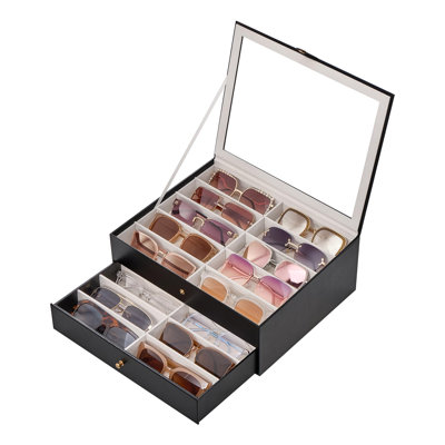 Sunglasses Display Case with Clear Lid and Streamlined Design Organizer Box
