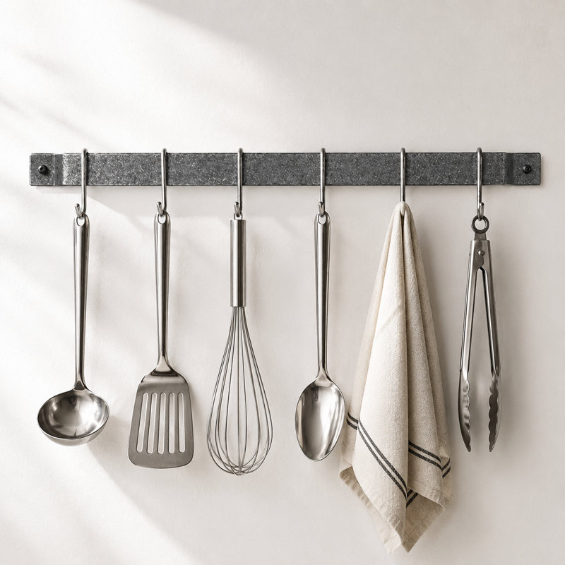 Handcrafted Easy Wall Mounted Pot Rack, 3" H x 36" W x 3" D, Hammered Steel
