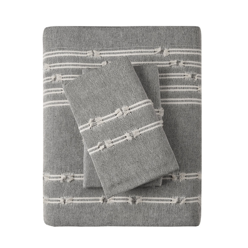 Gray Cotton Jacquard Full/Queen Duvet Cover Set with Shams
