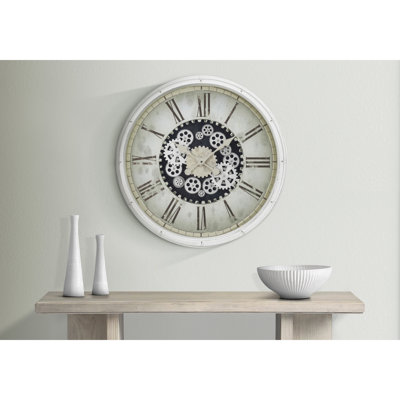 Clocks, 30" Round, Gear Mechanism, Large Oversized, Wall Clock, White, Transitional