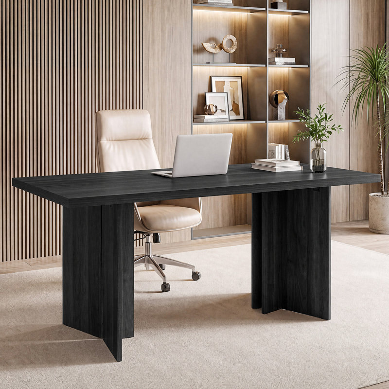 Hussan 63'' &71''W Rectangle Home Office Computer Work Table, Black, 63 Wide