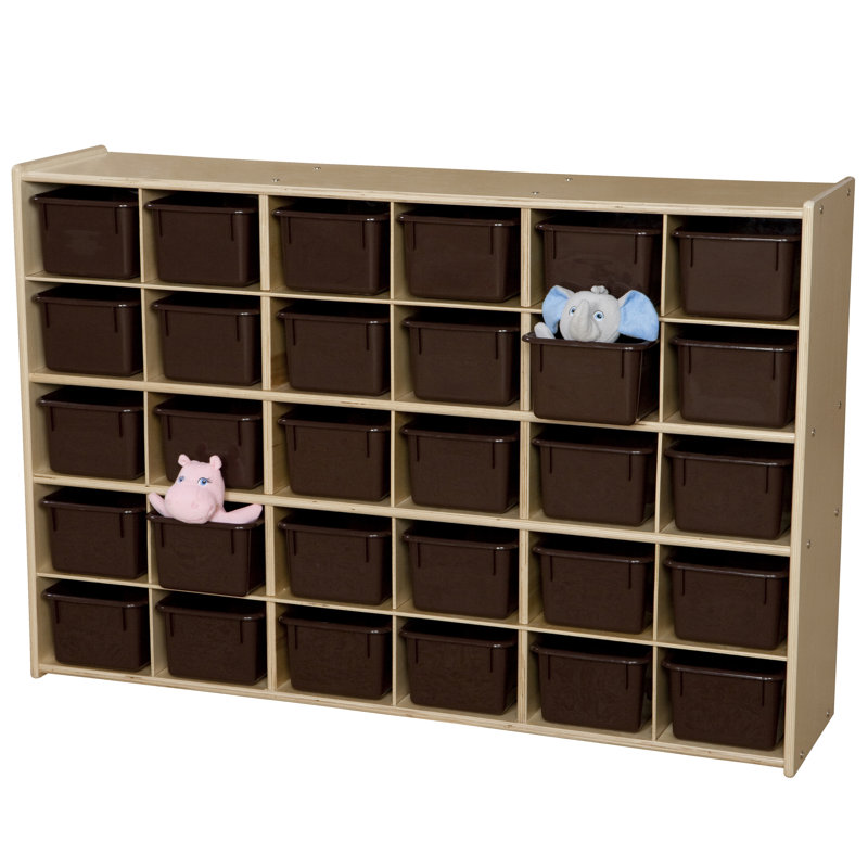 Brown Baltic Birch Kids Storage Unit with 30 Cubby Trays