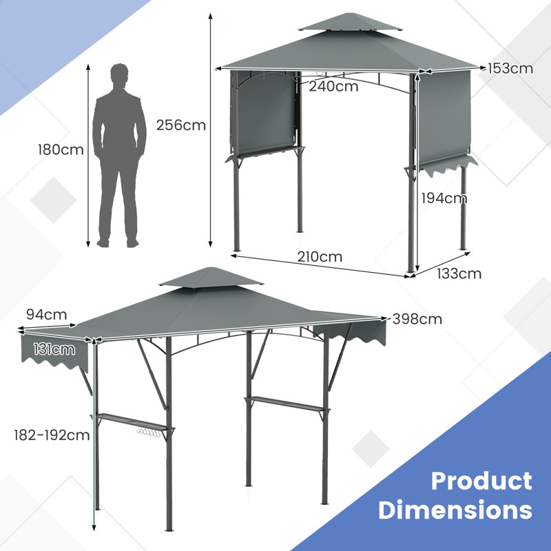 398 X 153 Cm Grill Gazebo With Dual Side Awnings-Grey