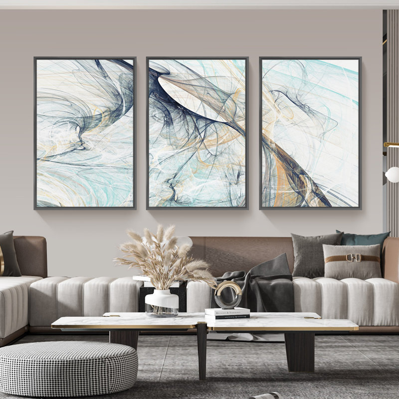 «Abstract Lines Wall Art», ensemble de 3 reproductions encadrées sur toile, H 16,3 po x l 36,3 po x P 1,65 po, Noir